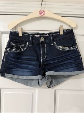 Hydraulic Lola Curvy Jean Daisy Duke Shorts size 9/10 Blue Denim Embellished